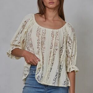 Muse Cream lace off the shoulder top.
